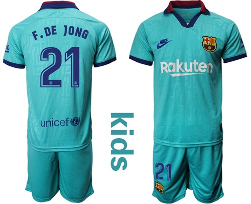 Barcelona #21 F.De Jong Third Kid Soccer Club Jersey